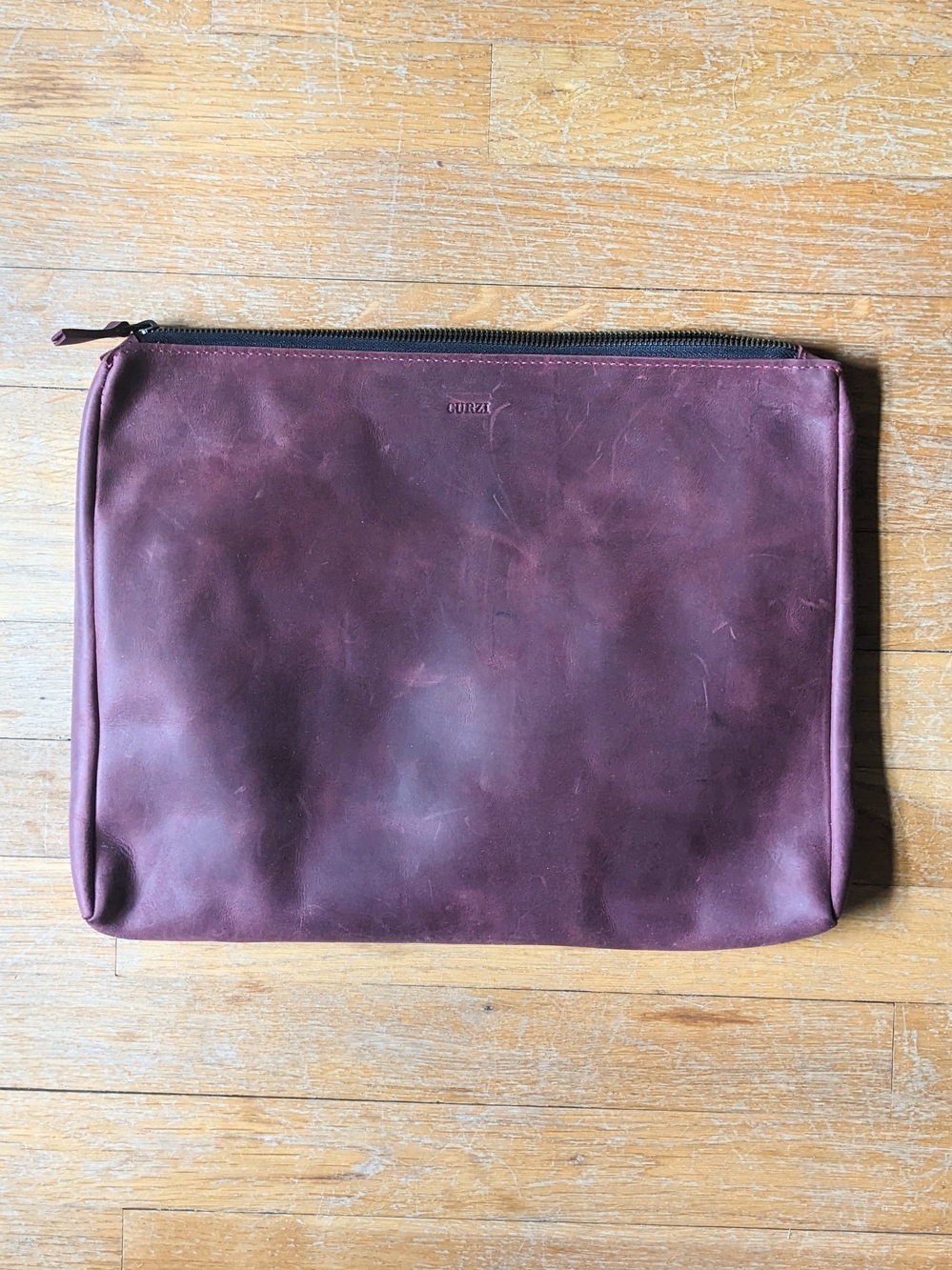 NWOT Designer Sample Minimal Leather Oversized Clutch - Burgundy